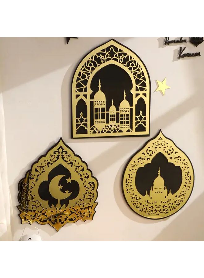 فن الحائط المقطوع بالليزر لصورة ظلية القمر الإسلامي الذهبي لتزيين المنزل في رمضان وعيد الفطر - Image 1
